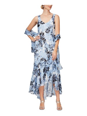 

ALEX EVENINGS Синее женское синее вечернее платье без рукавов чайной длины Hi-Lo, Синий