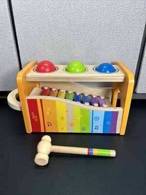 Musical Tap Pound Bench Slide Out Xylophone Wooden Mallet Ball Colorful Toddlers