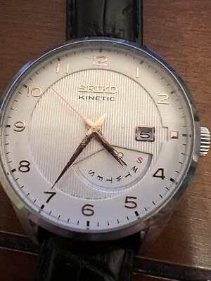 seiko kinetic 5m84 0ac0 day date indicator mechanical automatic black leather 256483572537