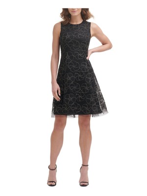 

DKNY Женское черное платье без рукавов на подкладке длиной выше колена для вечеринки + расклешенное платье, Черный