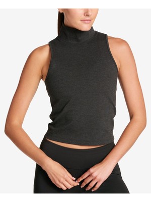 

DKNY Женский серый укороченный топ без рукавов с воротником-стойкой для активного отдыха Размер топа