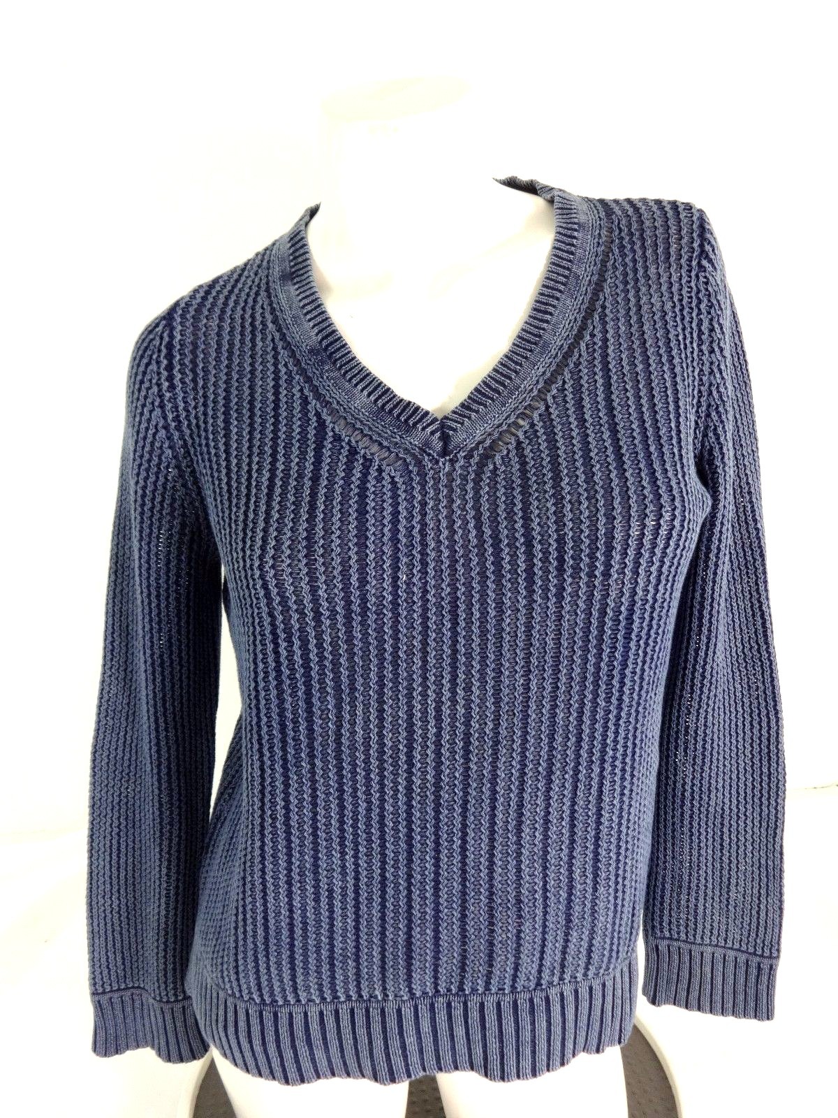 STYLE & CO WOMENS BLUE & NAVY COTTON V-NECK SWEATER SIZE S FABULOUS! | eBay