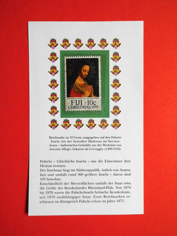Bm. Briefmarken Weihnachtsausgaben ErsttagsblÃ¤Tter Fidschi 1995 Mi. Nr. Fj 753**