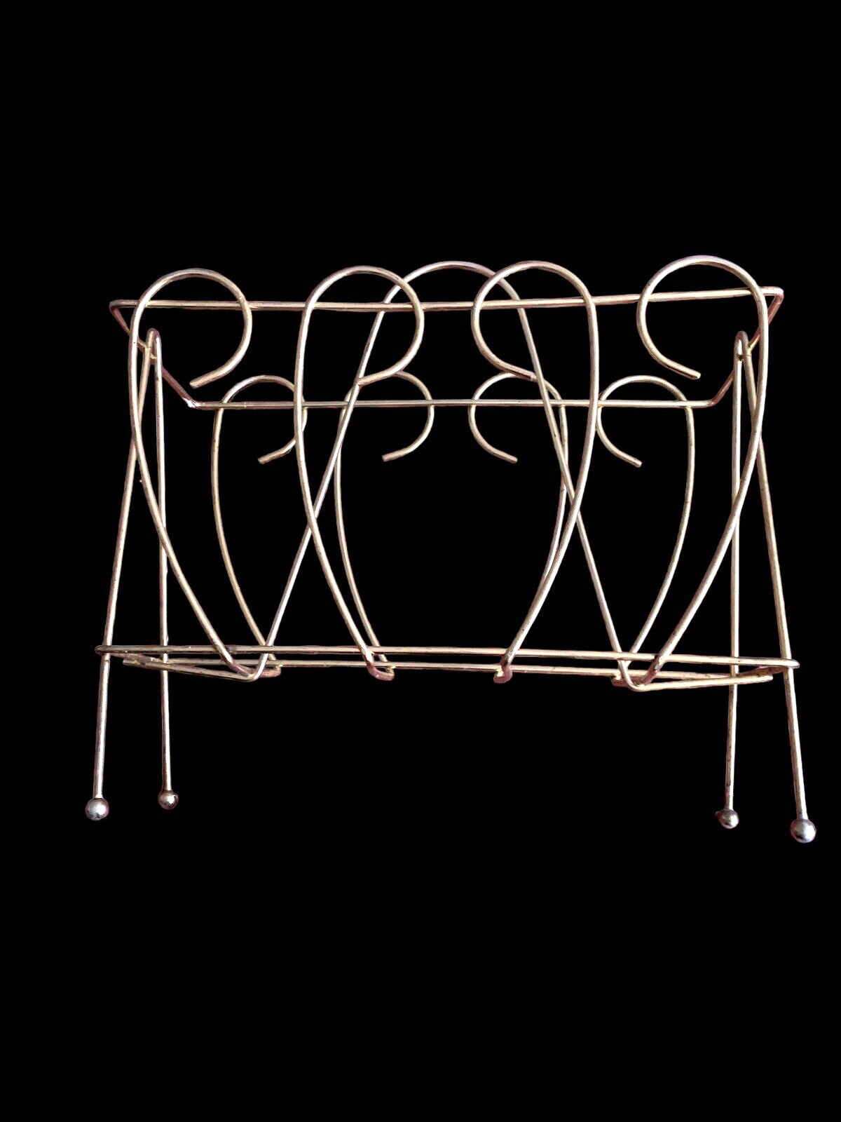 Vintage Mid Century Modern Atomic Era Brass Plated Scroll  Metal Magazine Rack
