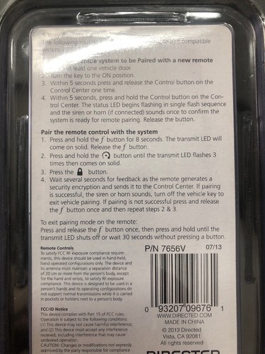 NEW VIPER 7656V CAR ALARM SECURITY 1-WAY REPLACEMENT REMOTE CONTROL TRANSMITTER