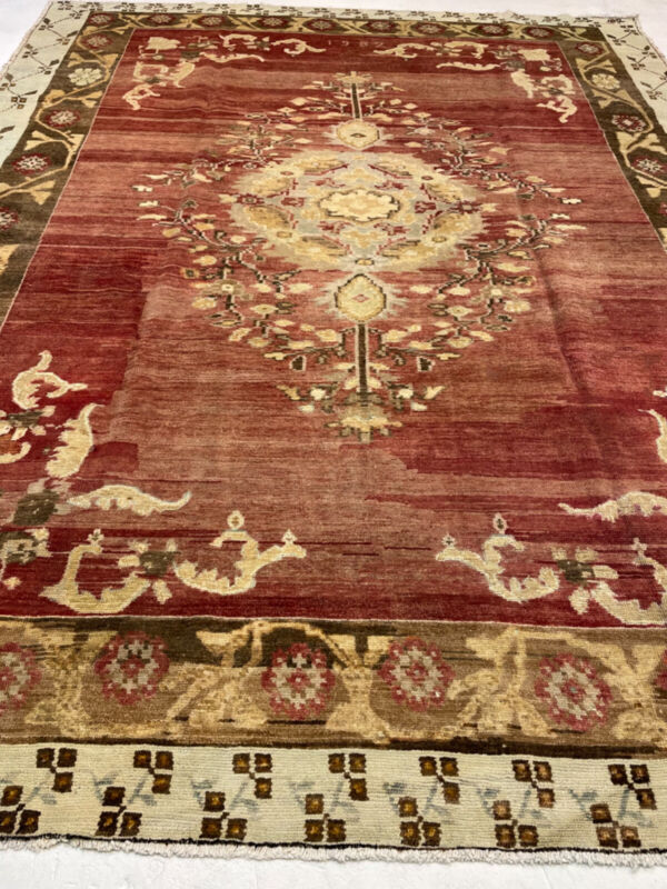 Antique Oriental Hand-knotted Wool Area Rug Turkish Oushak Red/ivory 9