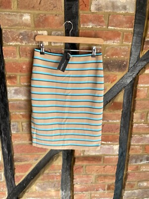 MARC CAIN  BNWT £179 Bandage Beige / Turquoise Stripe Sz N2 = 10 Stretch Skirt