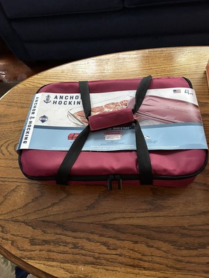 Anchor Hocking 3pc Essentials Take N Bake 3qt Casserole with Lid +Tote Bag NEW!