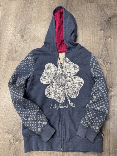 Lucky Brand Girls Hooded Sweater Zip Up Clover Large 10/12