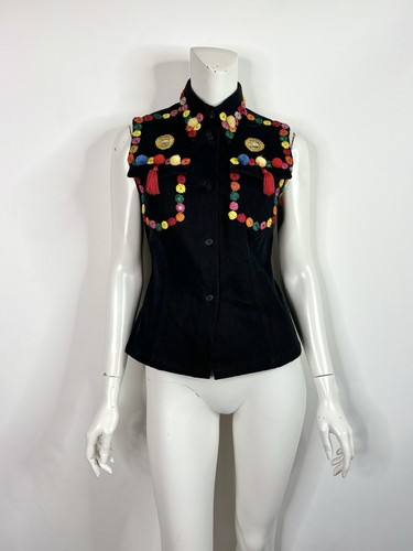 Vtg Dolce & Gabbana 90s Embellished Black Vest 42 M