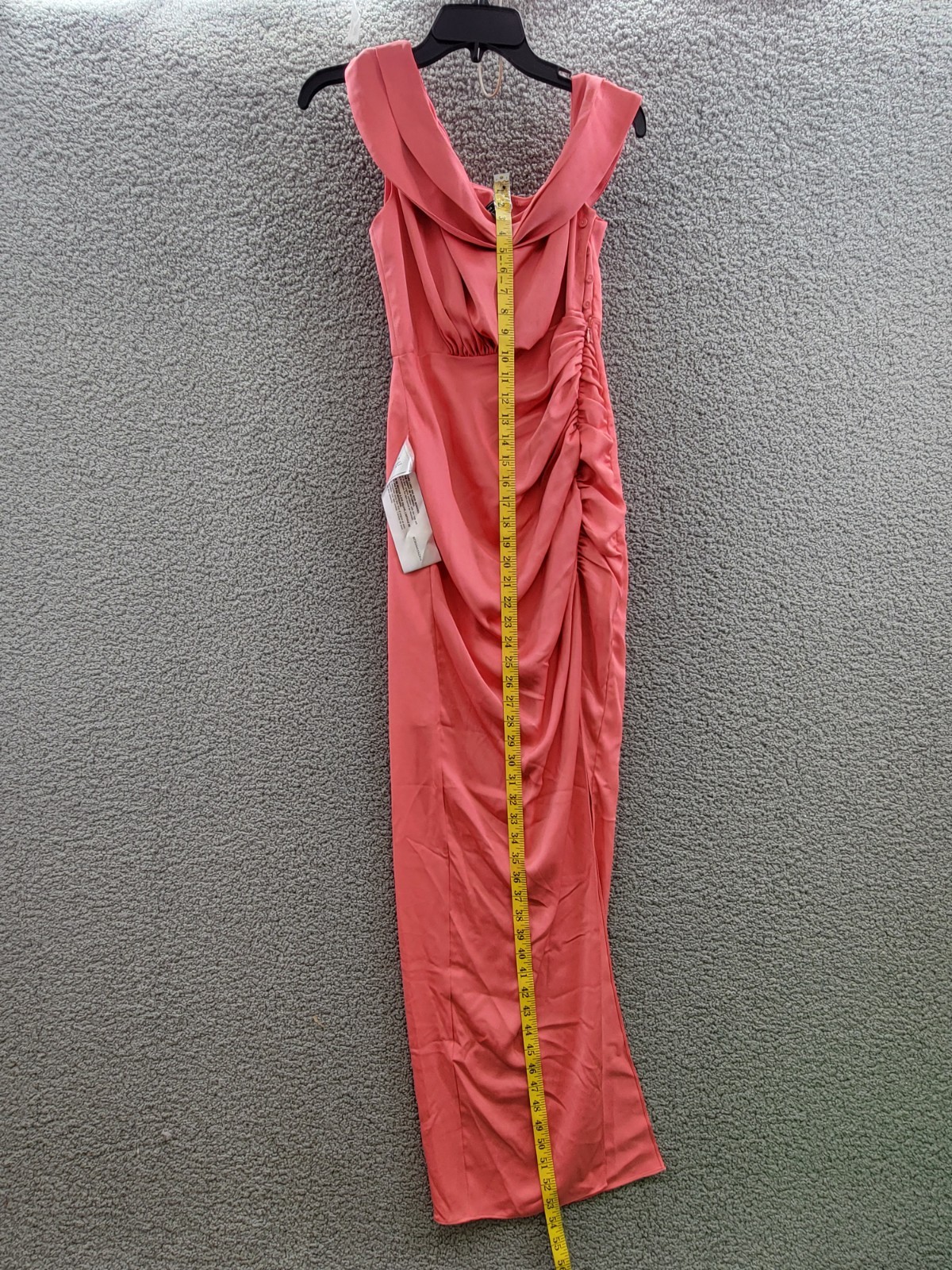 BCBGMAXAZRIA Asymmetric Neck Long Dress Women 8 Coral Side Zip w/ Button Closure - Picture 6 of 12