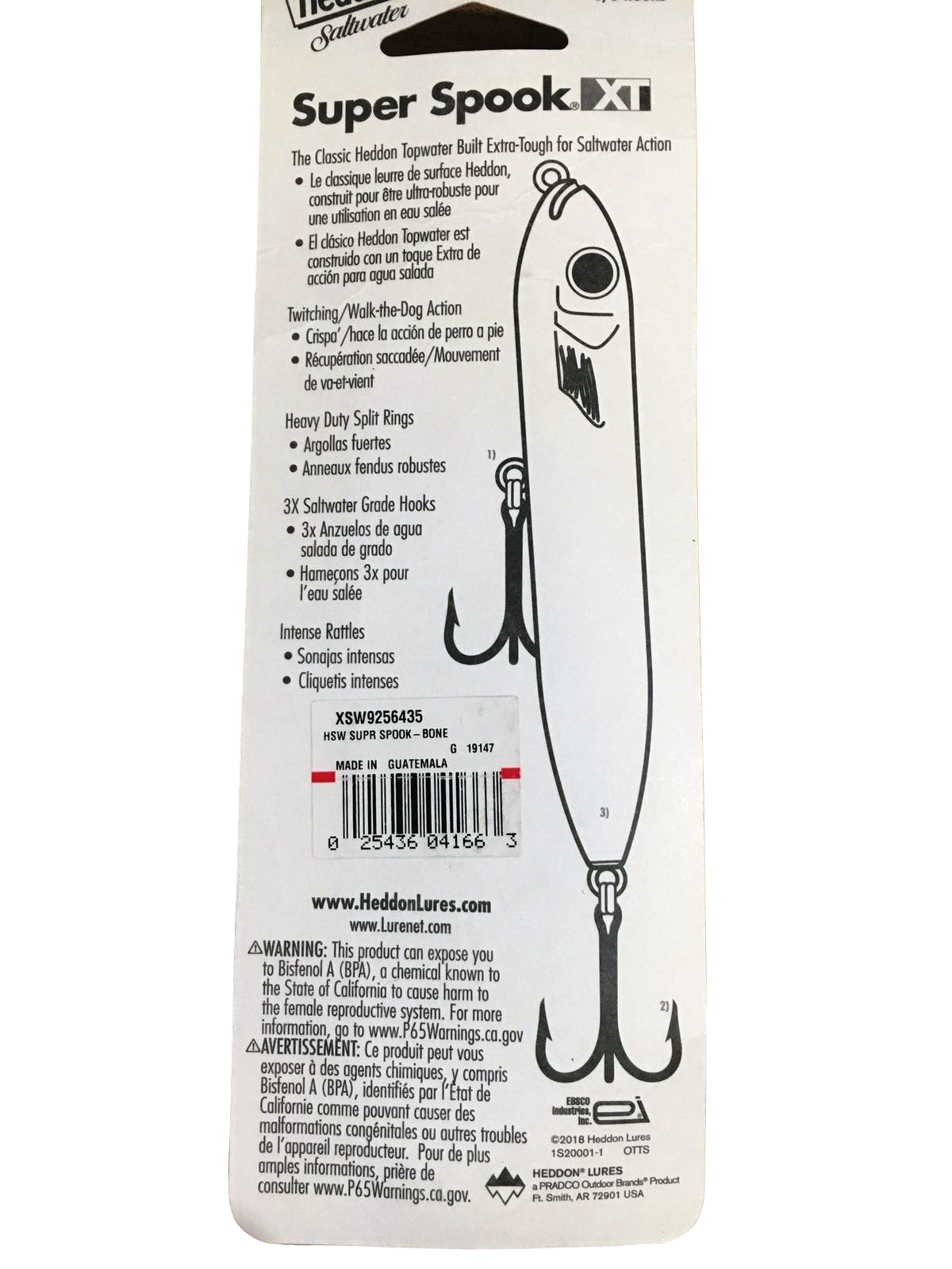 Heddon Super Spook XT Topwater Bait 5" 1 oz, Bone Floating XSW9256435 ...