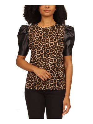 Женский черный топ с круглым вырезом и животным принтом MICHAEL MICHAEL KORS P\XS