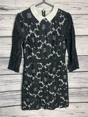 WOMENS SIZE 8 DRESS SHIFT A-LINE SMOCK FLORAL LACE BLACK OASIS S/N371