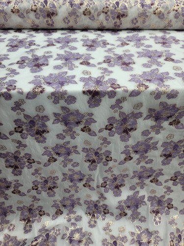LAVENDER GOLD BROCADE FABRIC SOLD BY THE YARD WHITE ORGANZA FASHION PROM BRIDAL 