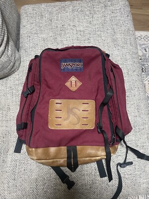 Vintage Jansport Outdoors Backpack Leather Bottom Maroon Red USA Made 80s 90s