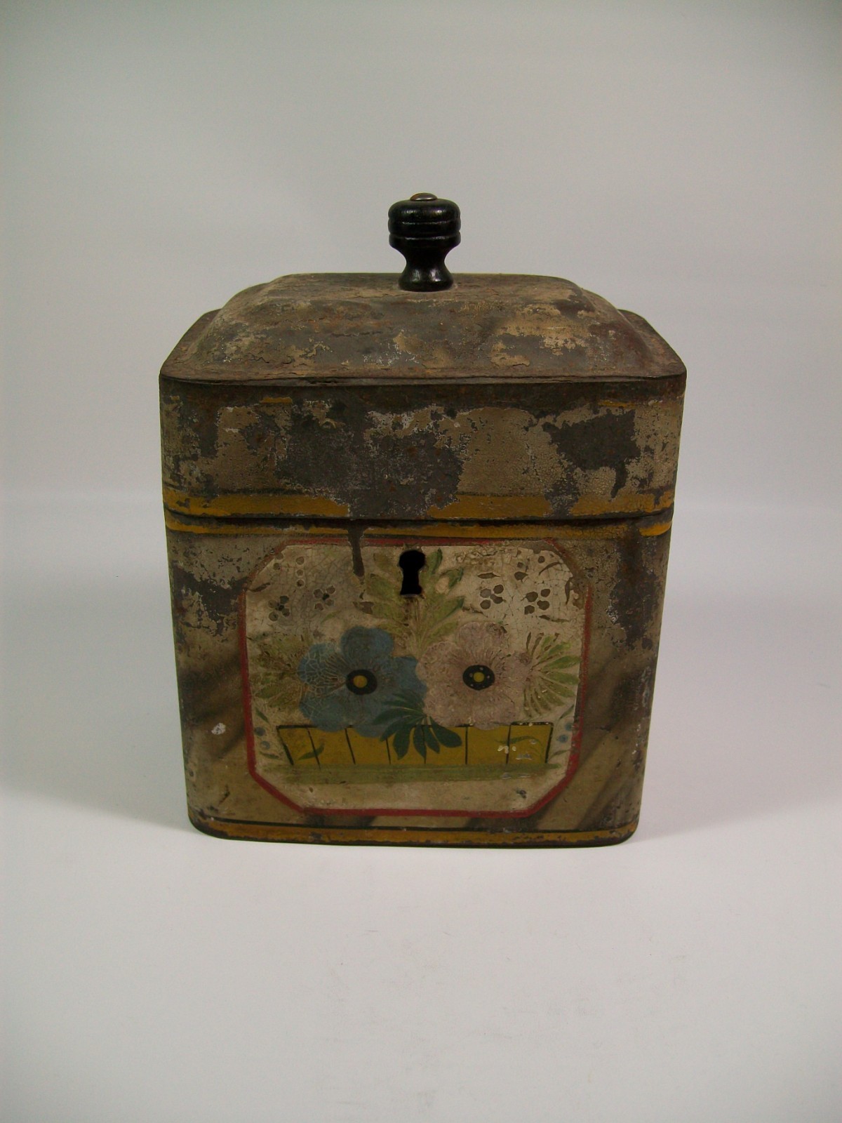 Antique Hand Painted Tole Tea Caddy 19th Century [8077]