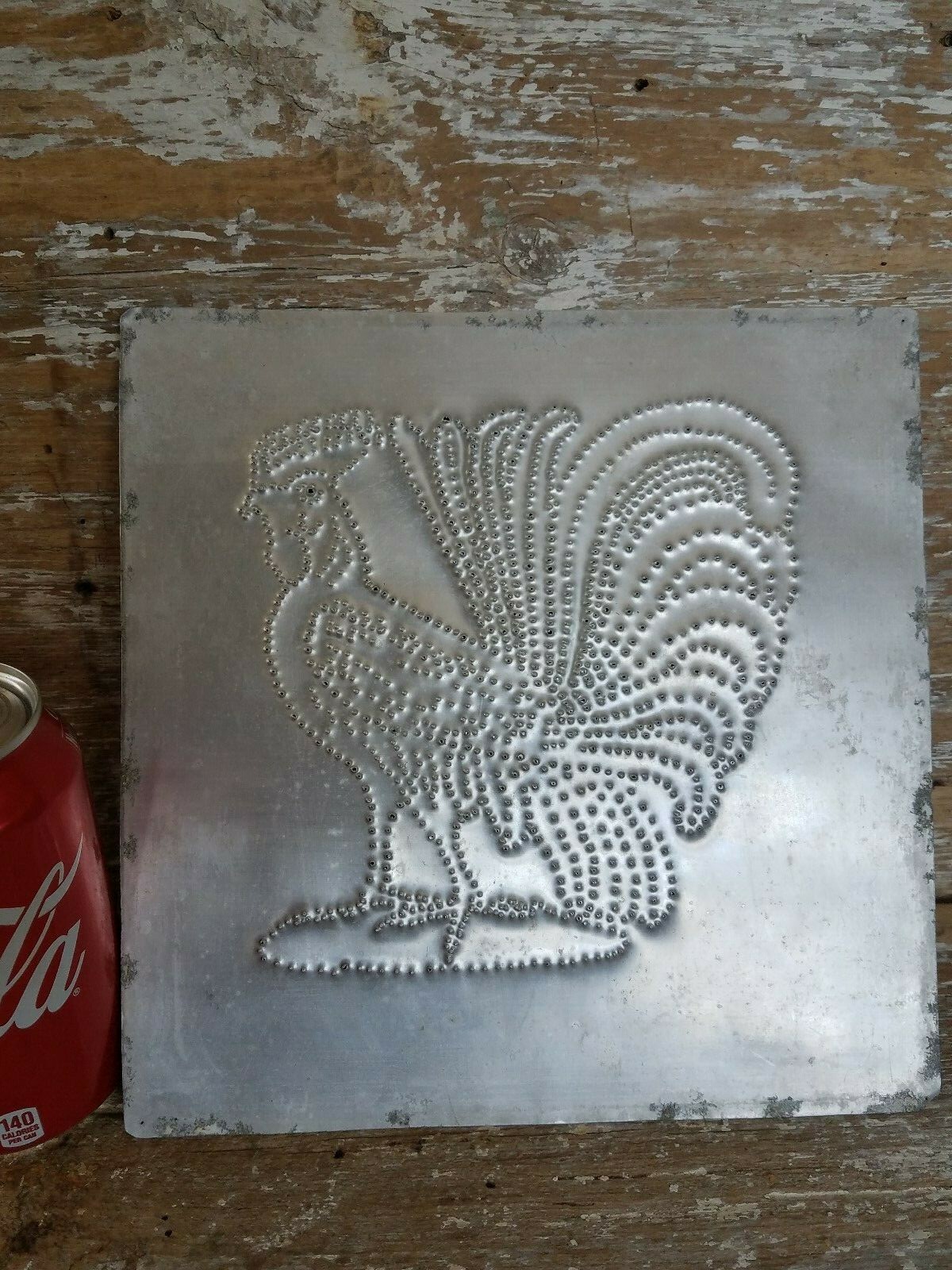 VTG Tin Hole Punch Panel for Jelly Cabinet Cupboard Pie Safe Folk Art Rooster