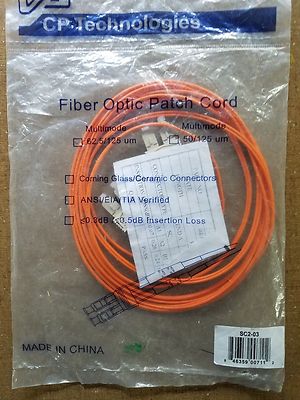 SC-SC Fiber Patch Cable CP Technologies SC2-03  2mm Duplex MM 62.5 3 Meters