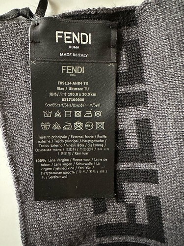 Pre-owned Fendi $470  Ff Logo Wool Black/grey Scarf 12w X 73.5l Fxs124 Italy In Gray