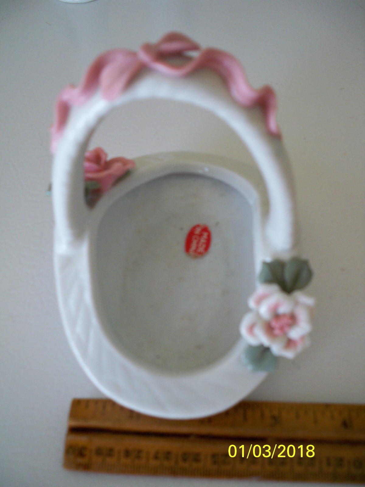 vintage porcelain Basket with raised roses made in China