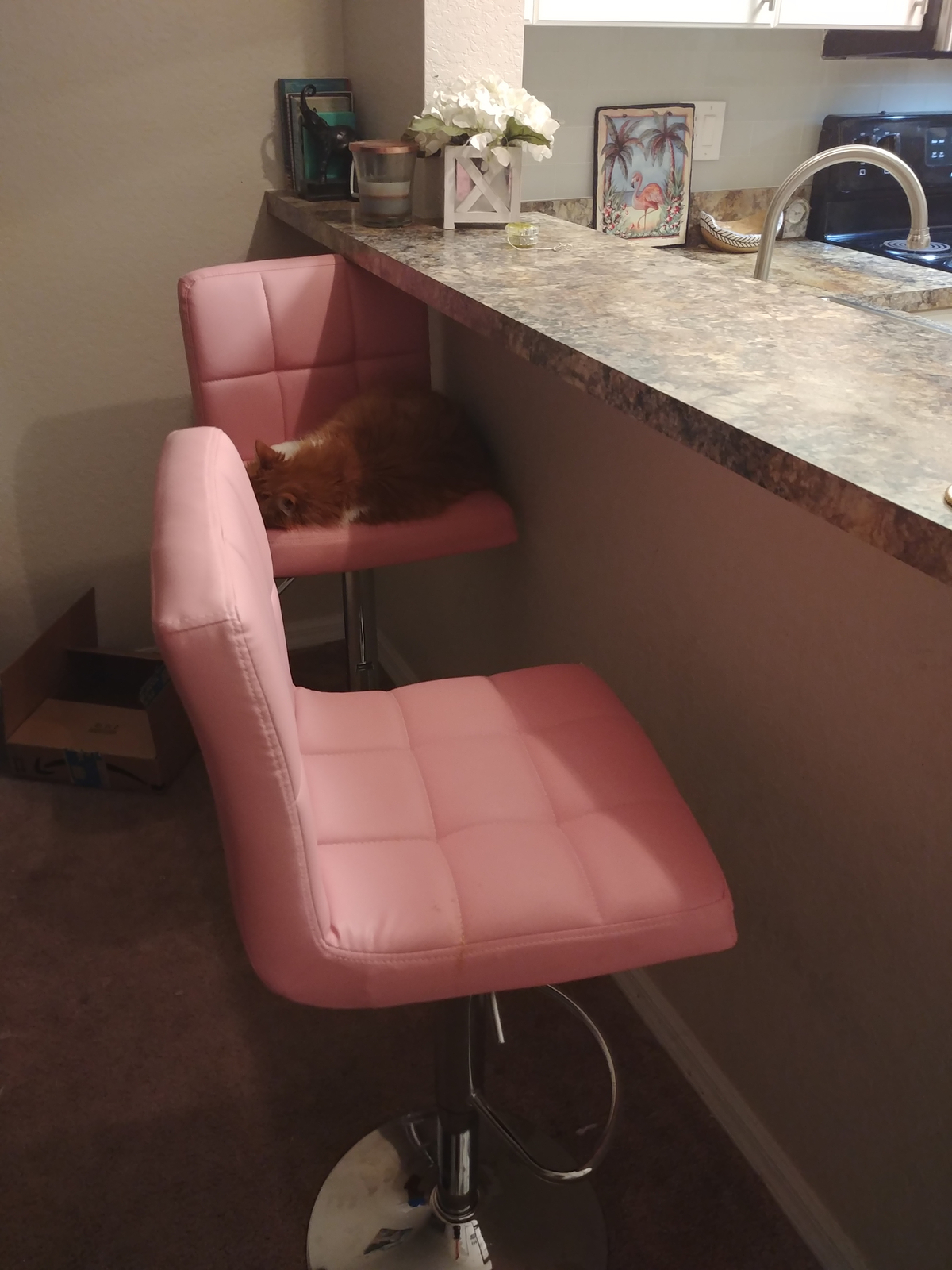 Set Of 2 Light Pink Bar Stools Adjustable 360 Degree Swivel Backrest