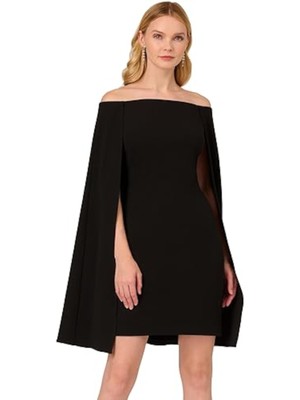 ADRIANNA PAPELL Womens Black Lined Attached Cape Sleeveless Sheath Dress 8