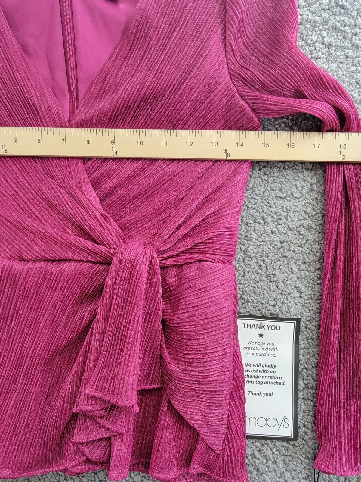 Adrianna Papell Metallic V-Neck Side-Tie Top Women's 0 Magenta Back Zip Closure - Picture 6 of 17