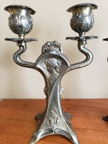 Antique Pair Metal Victorian Candlesticks Original Finish