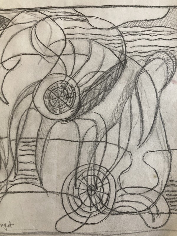 Dessin Art Ancien Cubiste Abstrait Abstraction Elisabeth Ronget Cubisme 1950