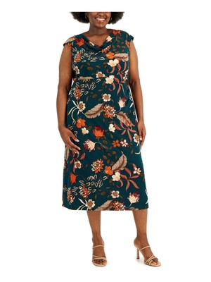 CONNECTED APPAREL Womens Green Pullover Cap Sleeve Midi Sheath Dress Plus 24W