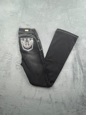 PA104. Jean Silver Diva SD – taille 3 – noir brodé strass – coupe bootcut Y2K fl