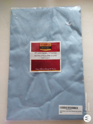 UTOPIA King Size Pillowcase Set Cotton Sateen Light Blue NIP