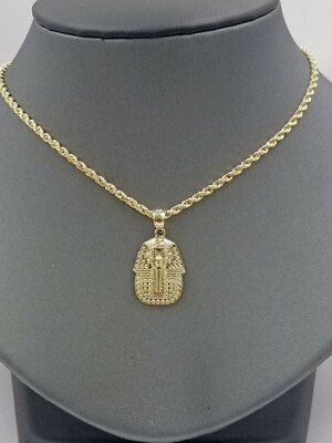 Pre-owned Globalwatches10 10k Egyptian King Yellow Gold Pharaoh Charm Mens Diamond Cut Design Pendant Real