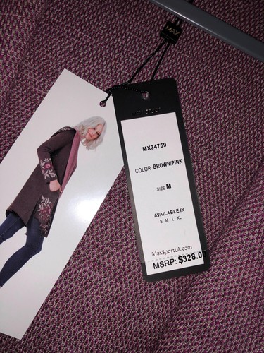 Pre-owned Maxsport Hooded Long Open Cardigan Sweater Brown Pink Womens Sz S M L Xl