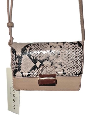 NWT Madison West Small Handbag Cross Body Removable Strap Snakeskin Mauve