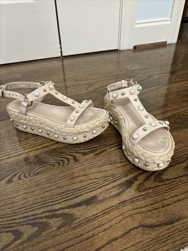 Stuart Weitzman Embellished Beraffia Stud Pearl Platform