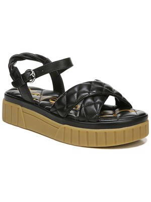 

SAM EDELMAN Женские черные кожаные сандалии на танкетке с пяткой на пятке Gavril с круглым носком, размер 8,5 м, Черный, H5754L2