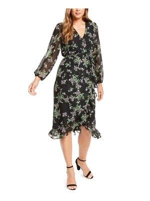 

Q+A Женское черное платье миди миди с длинными рукавами и V-образным вырезом Q+A Los Angeles, Черный