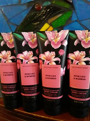 4x BATH & BODY WORKS PINK LILY & BAMBOO SHEA CREAM LOTION LOT x4
