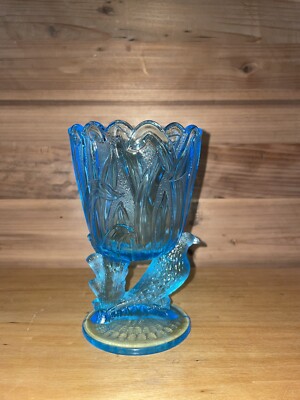 Canton Glass Co Dove Vase Bowl Circa 1919 EAPG Pressed Glass Blue