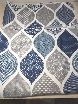 Coastal Blue Taupe Aqua Fabric Shower Curtain with hooks Ocean Sea Design NWOT