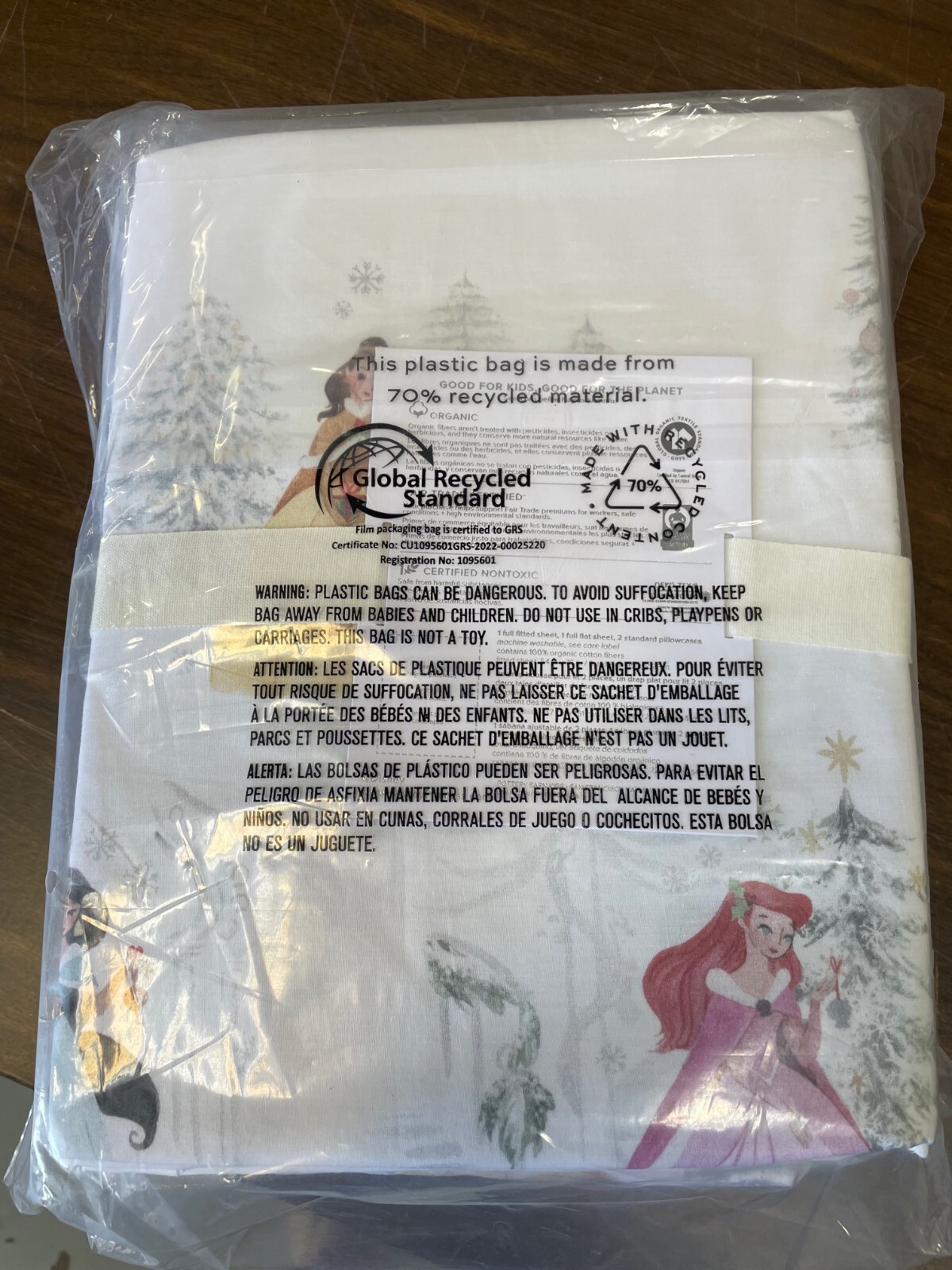 Pottery Barn Kids Disney Princess Holiday Organic Queen Sheet Set christmas  new