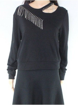 

INC Женская черная толстовка с вырезом на плечах и длинными рукавами, свитер с круглым вырезом, Черный