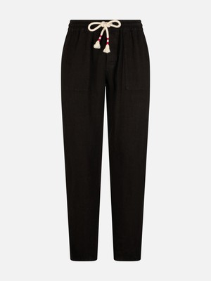 Pre-owned Mc2 Saint Barth Man Black Linen Calais Pants With Drawstring