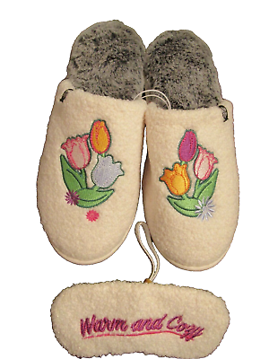NEW FOOT PETALS CREAM TERRY FAUX FUR SLIDE SLIPPERS SIZE XL 11 12