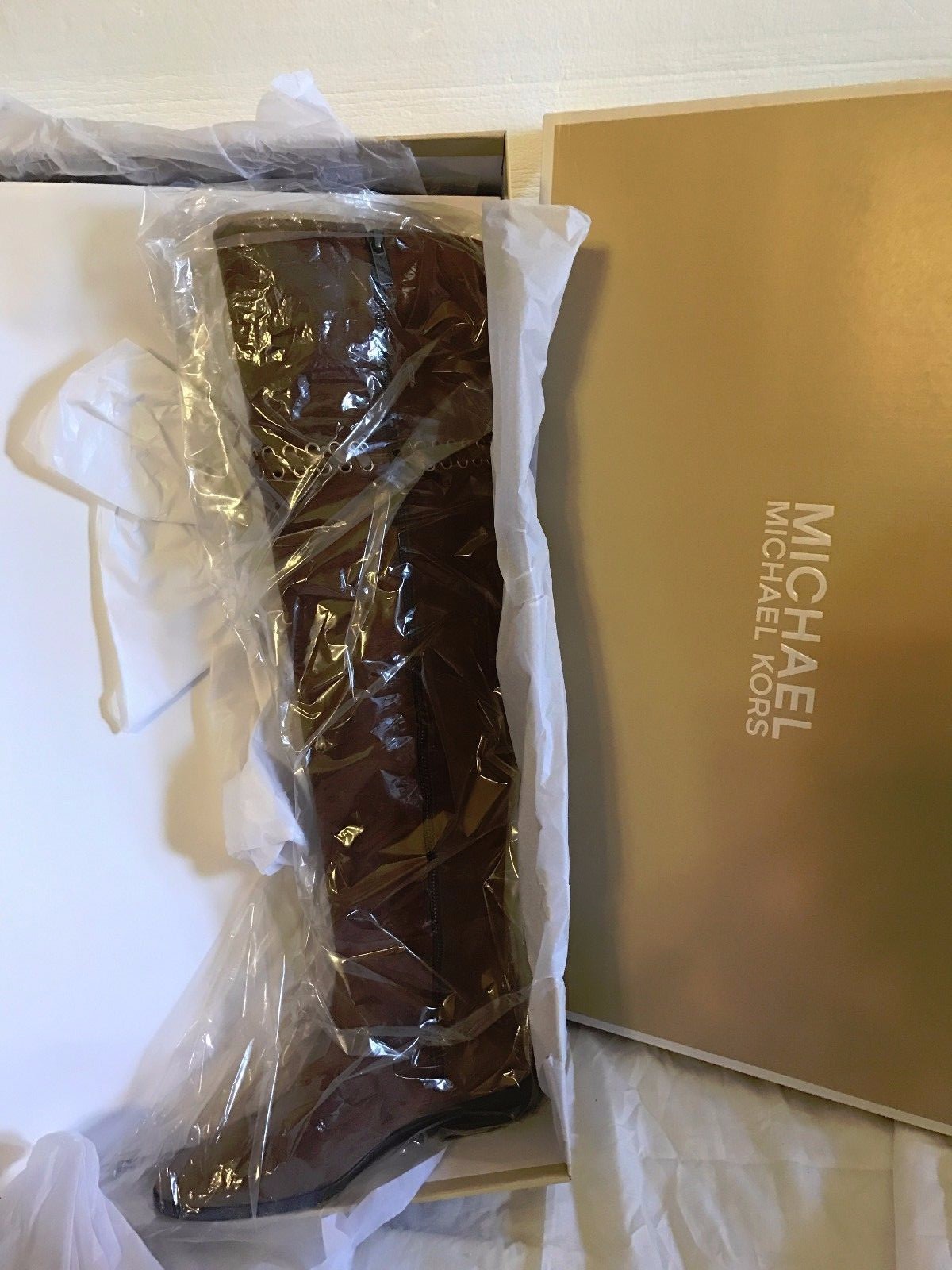 Pre-owned Michael Kors Michael  Malin Over The Knee Boots Dark Caramel Suede 5.5m $395.00 In Brown