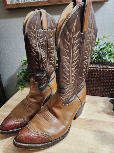VTG Tony Lama 6243 Lizard Toe Wingtip Leather Mens Western