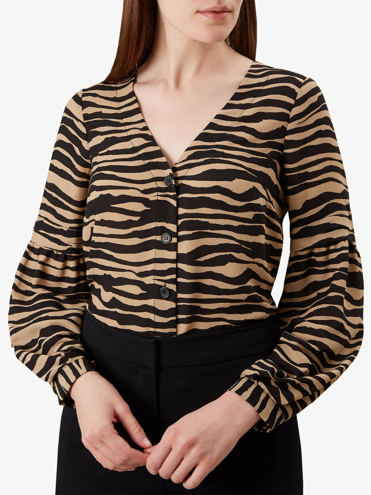 Hobbs London Black Neutral Animal Print Madeline Shirt Size 10 RRP: £99 BNWT