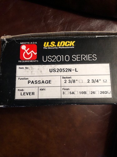 [CB] U.S. Lock US2010 Series Model US2052N-L Lever Passage Set.26D